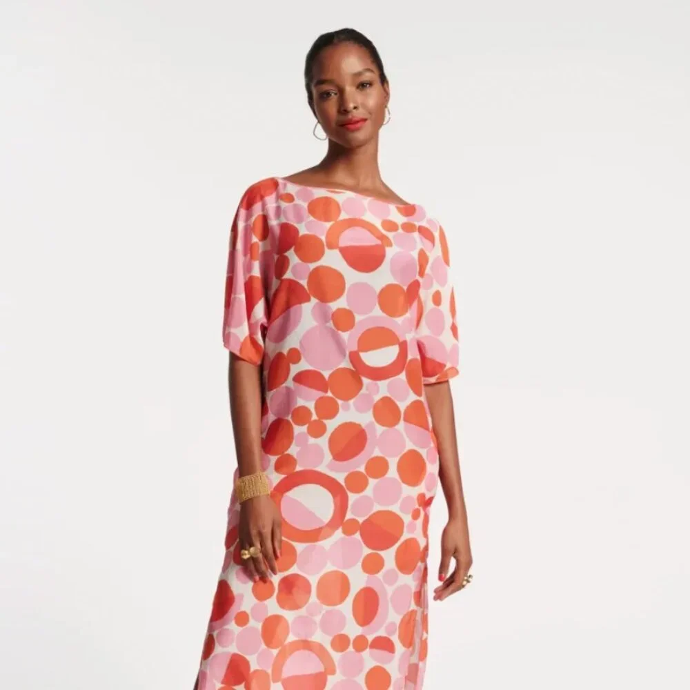 NWT FRANCES VALENTINE MARGEUERITE XL MAXI PROSECCO PRINT SWIM COVERUP CAFTAN - Picture 1 of 9